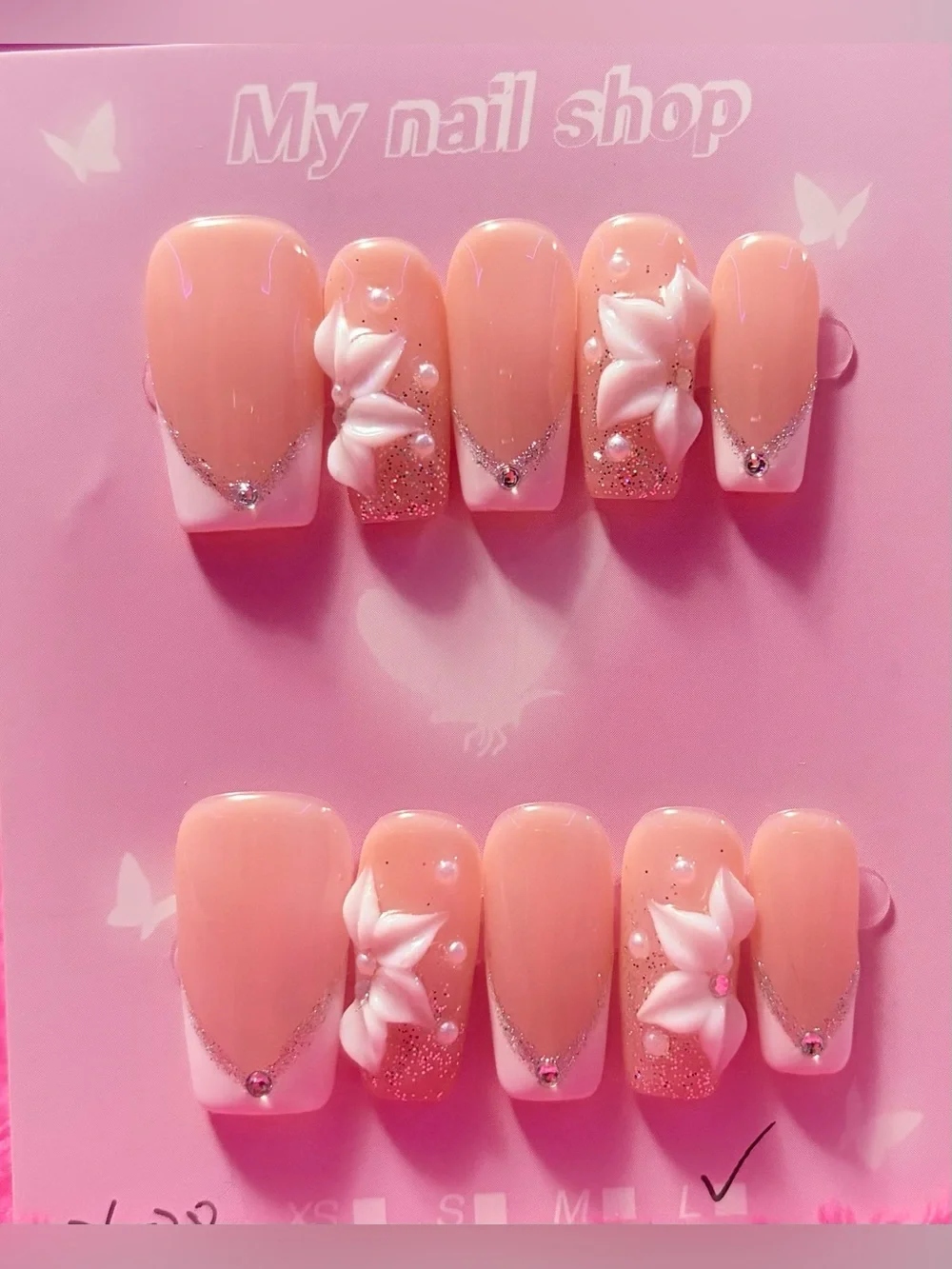 Peach Pink Floral 3D Press-On Nail Set -